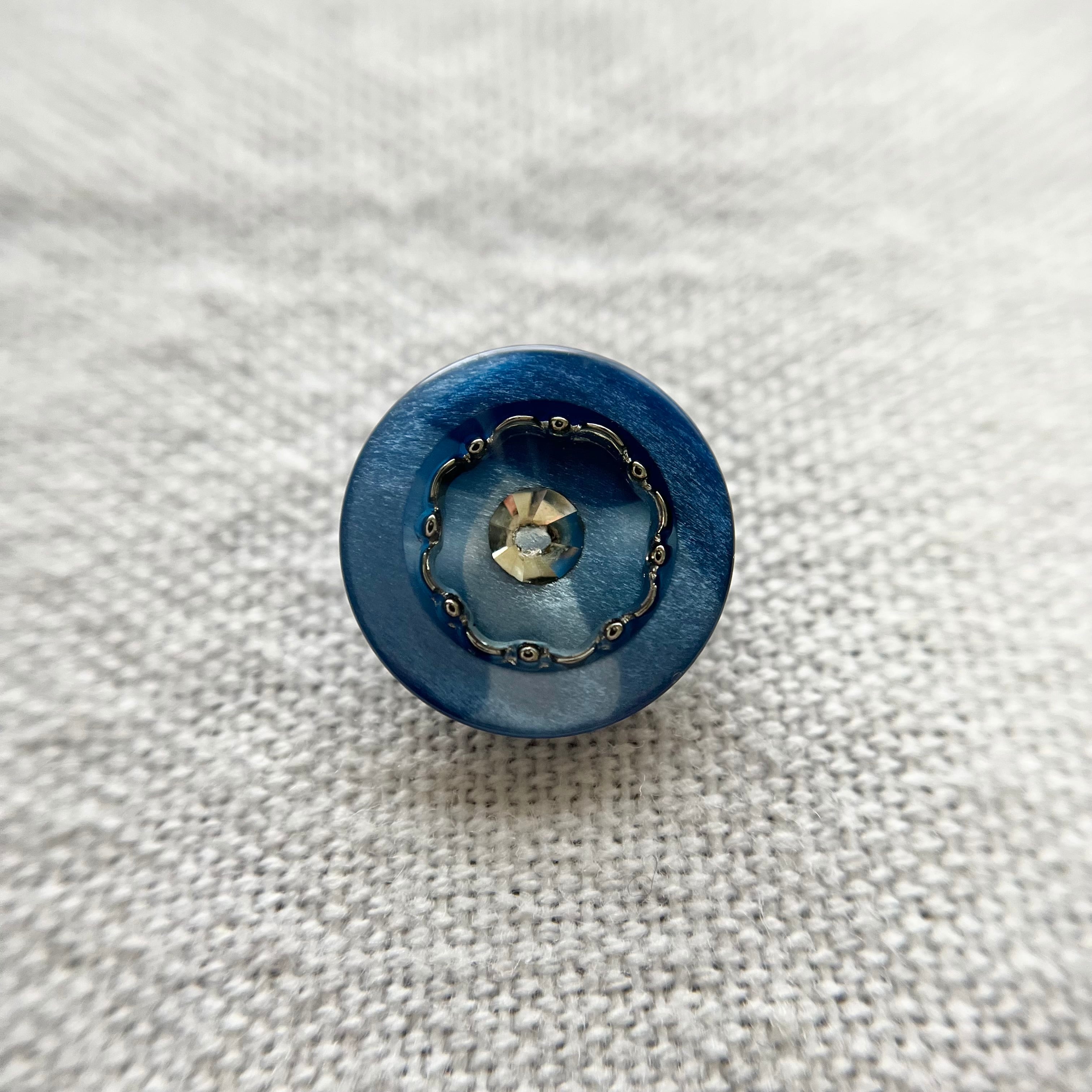 ブルー 1粒ラインストーンフラワー 15mm