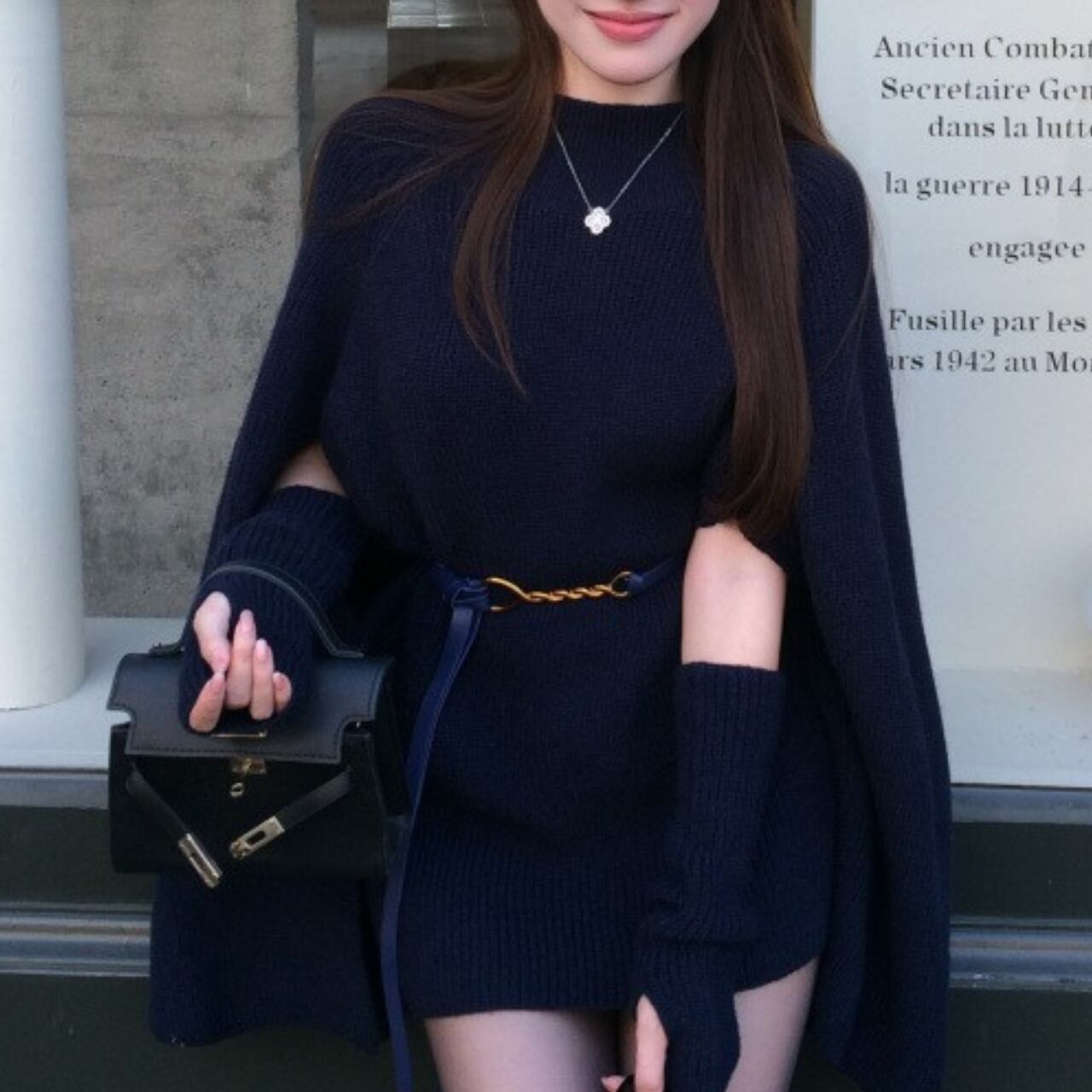 ハーフハイネック ニット ケープ 2color 241115