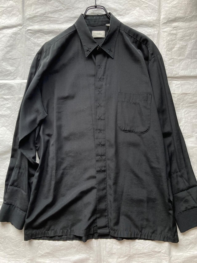 80s 長袖ポリエステルシャツ ゴシックデザイン 画像4