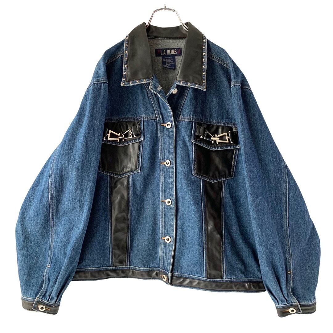 ♾L.A.BLUES♾ PVC leather switching denim 
