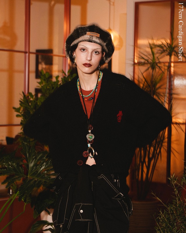 残り僅か| V Neck Wool Knit Cardigan/Black