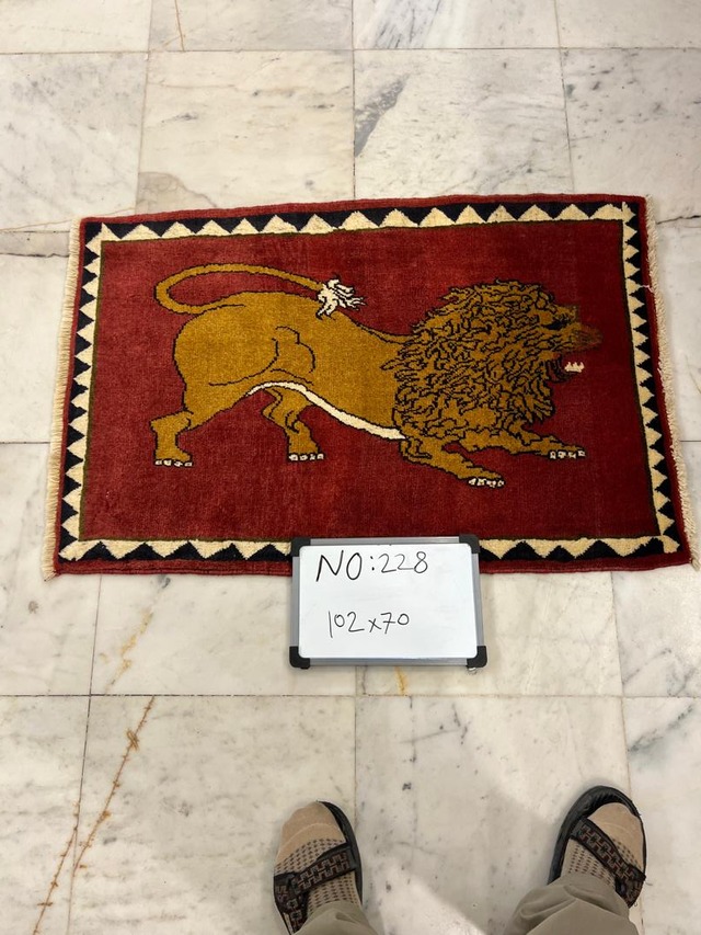 絨毯クエスト66【No.228】Gabbeh　ギャッベ　Lion  ※現在、こちらの商品はイランに置いてあります。ご希望の方は先ずは在庫のご確認をお願いします。