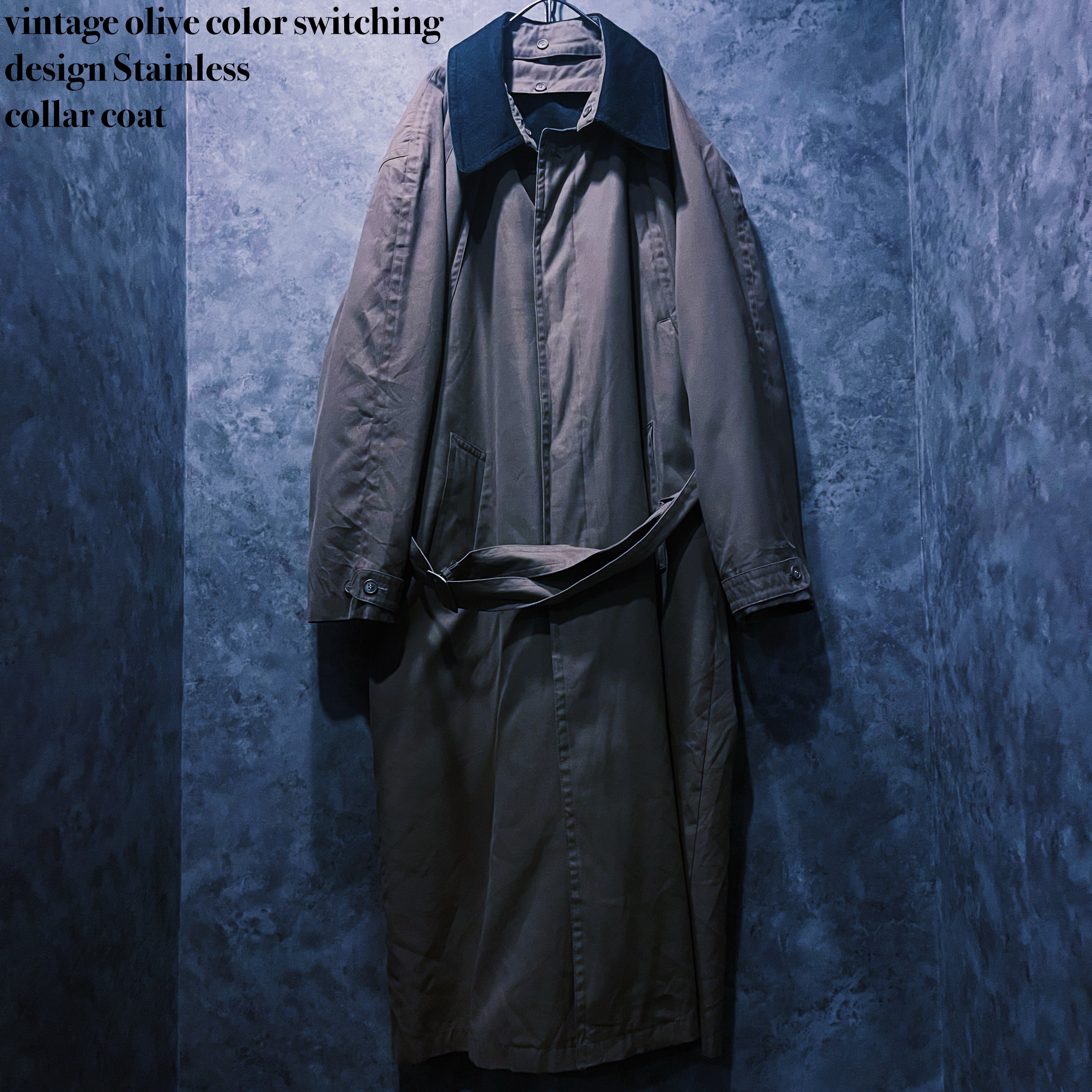 【doppio】vintage olive color switching design Stainless collar coat