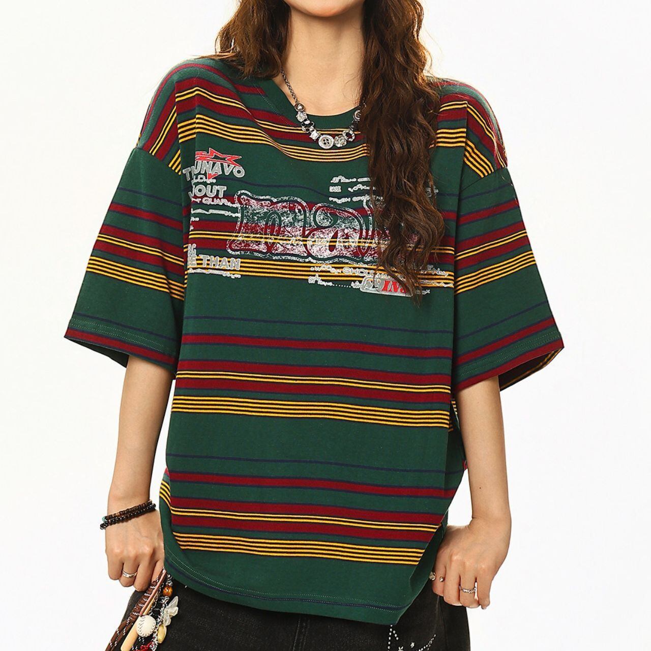 グラフィックプリントマルチボーダーTシャツ 2col R02239