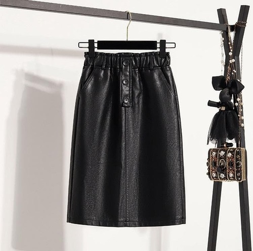 新品 大きいサイズ ゆったり PUレザー スカート 黒 ミモレ 秋冬 エコレザー