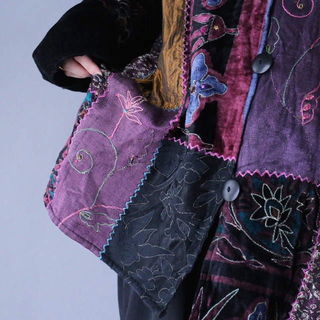 "刺繍" multi fabric switching design over silhouette special jacket