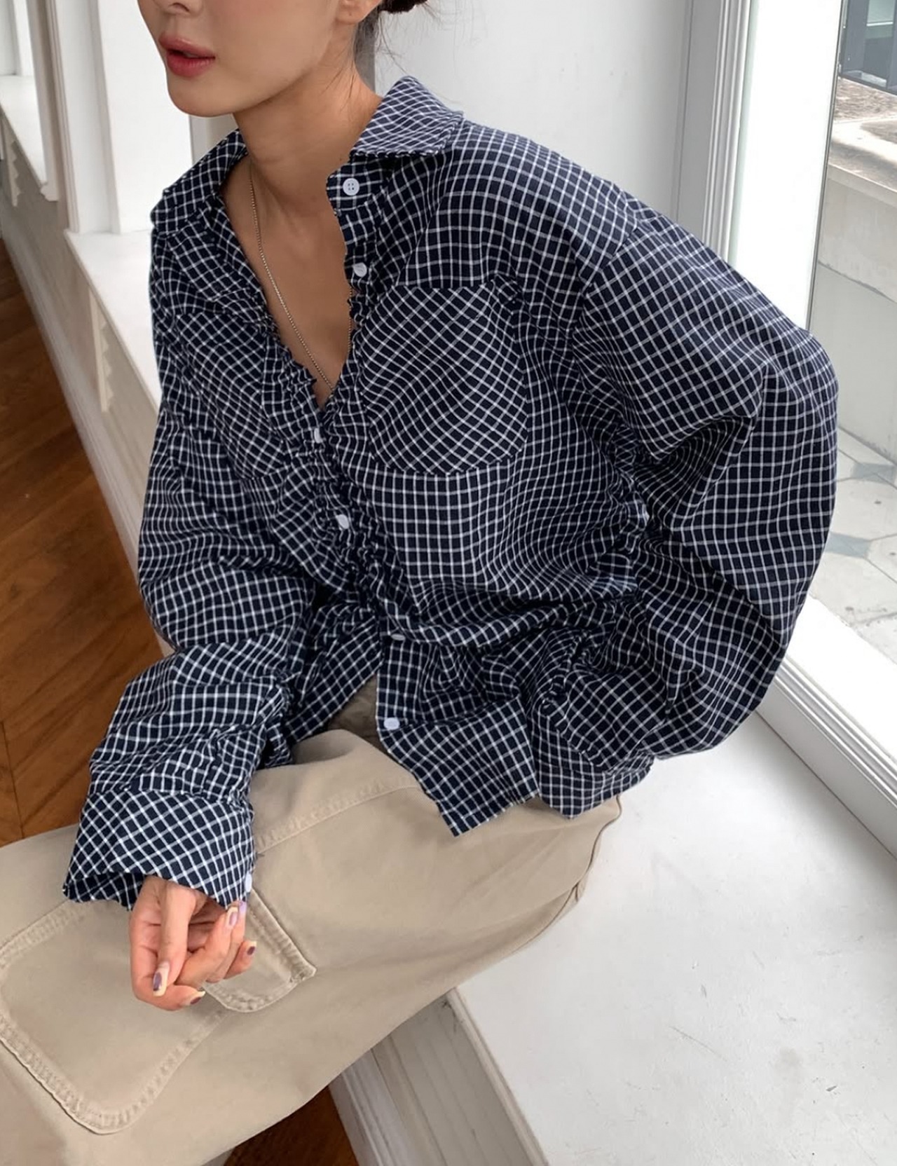 【新作5％OFF・3日間】Check Frill Shirts_2colors