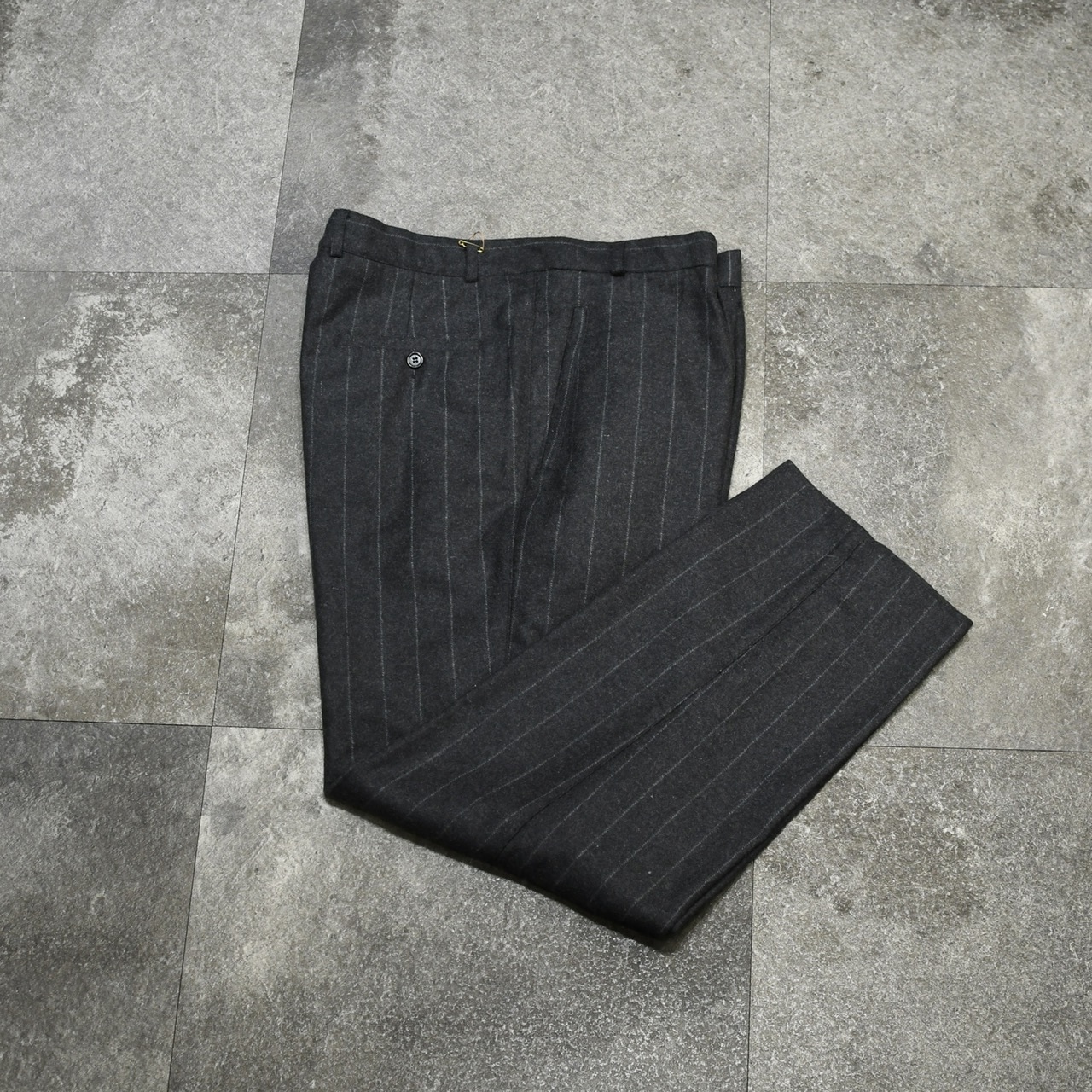 wool stripe slacks charcoal gray