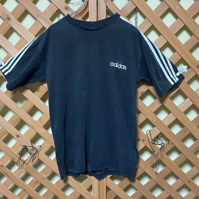 90s adidas アディダス 黒×白 3本ライン Tシャツ VINTAGE