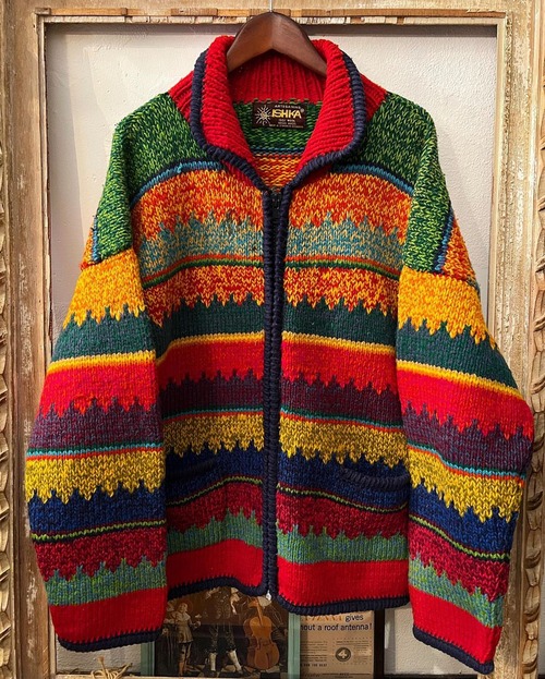 70's Ecuador "ISHKA"knit zip blouson【XL 】