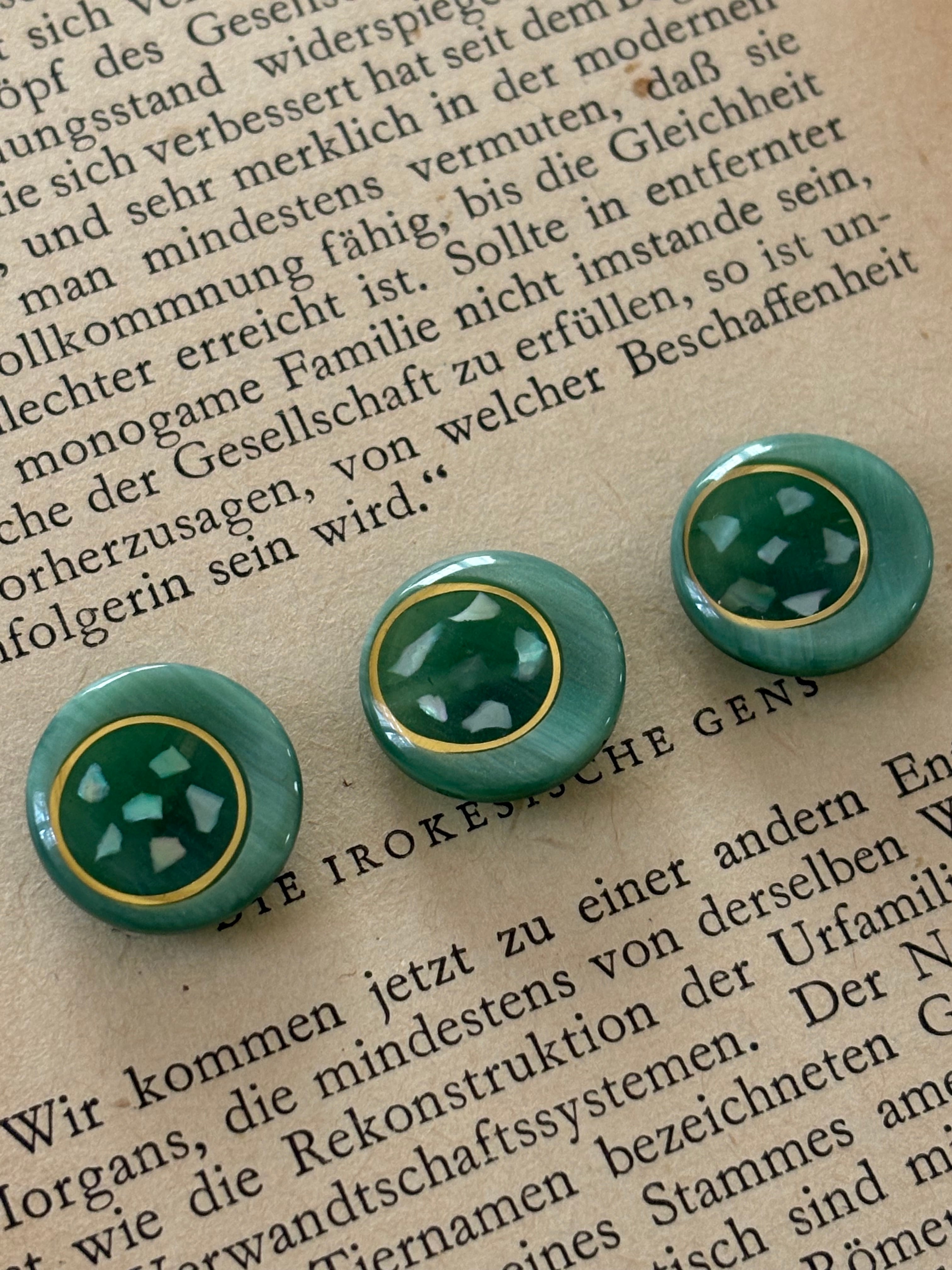 15mm Japanese ヴィンテージボタン マーブル調 グリーン シェル 樹脂ボタン レトロ アクセサリーパーツ 装飾材 カルトナージュ