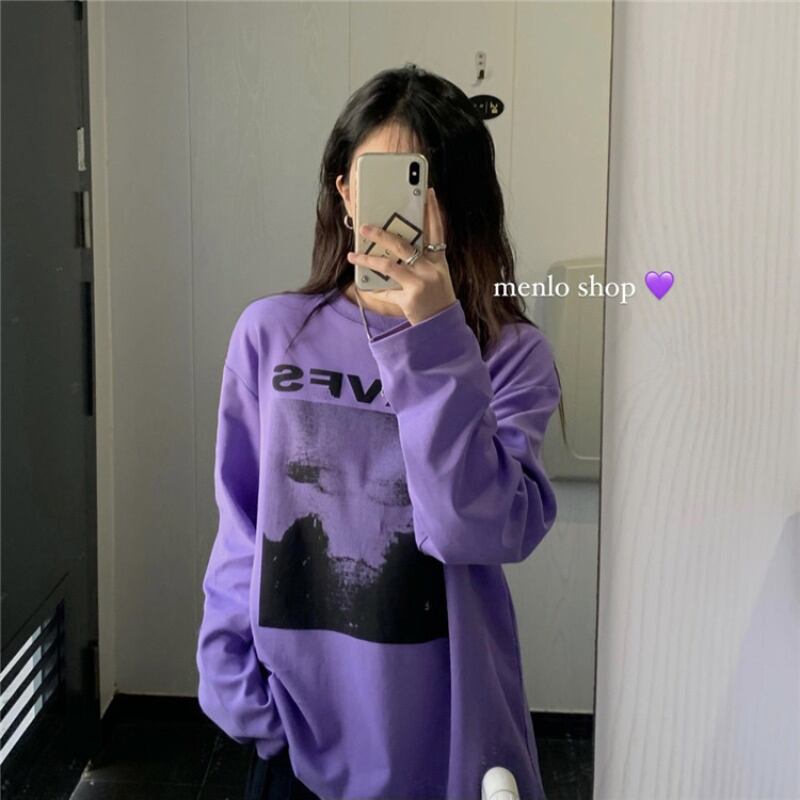 Tシャツ シャツ プリントルーズロングスタイルトップス レディーススプリング 春物 ブラックストロベリース11639366502