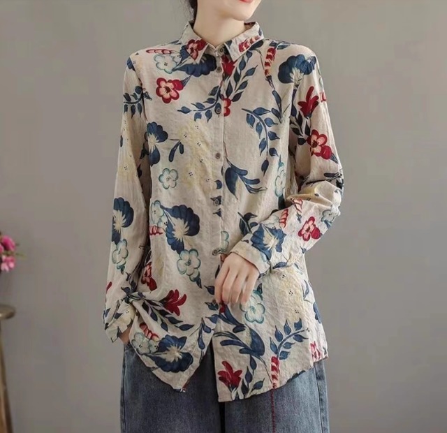 レディース トップス シャツ 丈長 長袖 襟付き 前開き かわいい シンプル カジュアル おしゃれ レトロ アジアン エスニック ラフ ガーリー 存在感 キュート ナチュラル 花柄 フラワー 春 秋 デート お出かけ 公園 女子会 休日 ショッピング コンサート ライブ お花見 カフェ ランチ ピクニック 楽ちん プレゼント プチプラ 普段使い 着回し モテ 清楚 トレンド 流行 インスタ映え M L XL 2XL 3XL 4XL 小さいサイズ 大きいサイズ ベーシックカラー 大人カラー 秋カラー