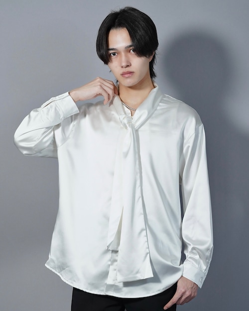 【ALUDE SELECT】over necktie satin shirt（2color）