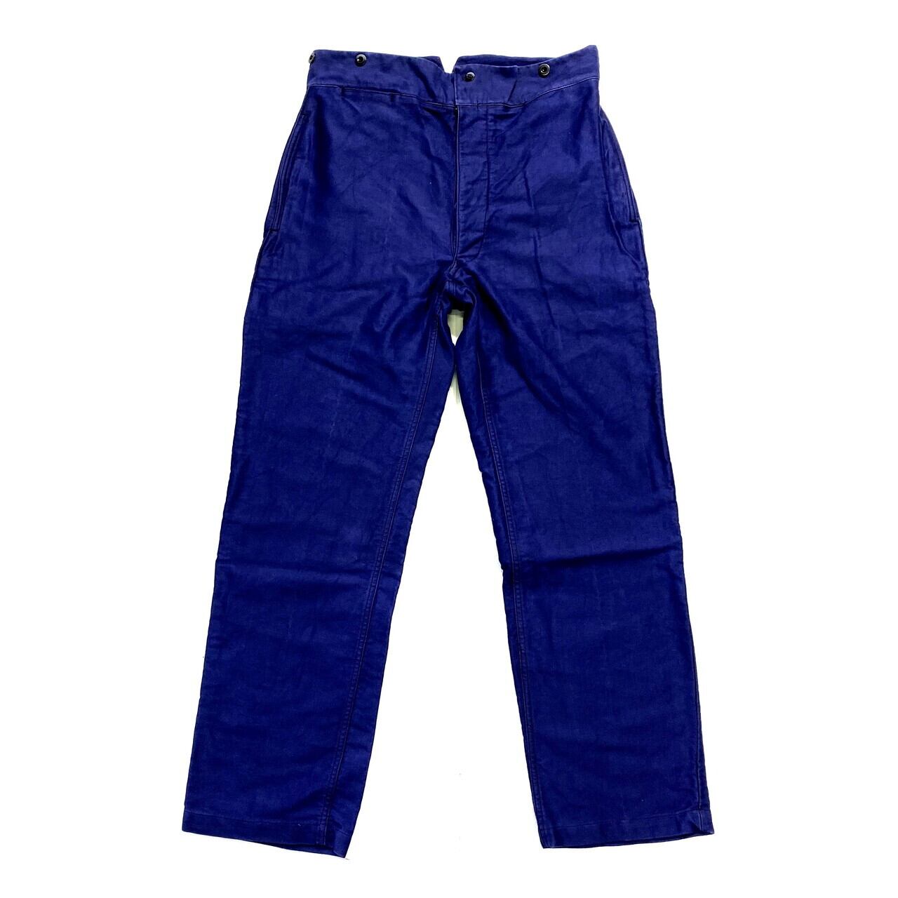 50年代 ブルー モールスキン フロントホック フレンチワークパンツ 