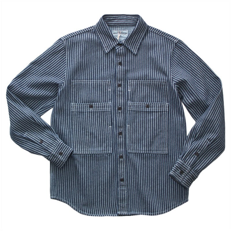 American Retro Double Pocket Striped Work Shirt 00559