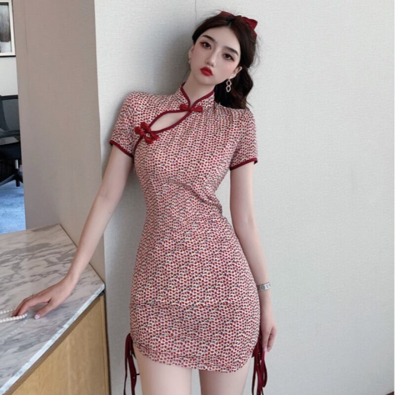 スタイルスタンダードレッドギャザードレス レトロ ストリート ハンチェンe57050663592