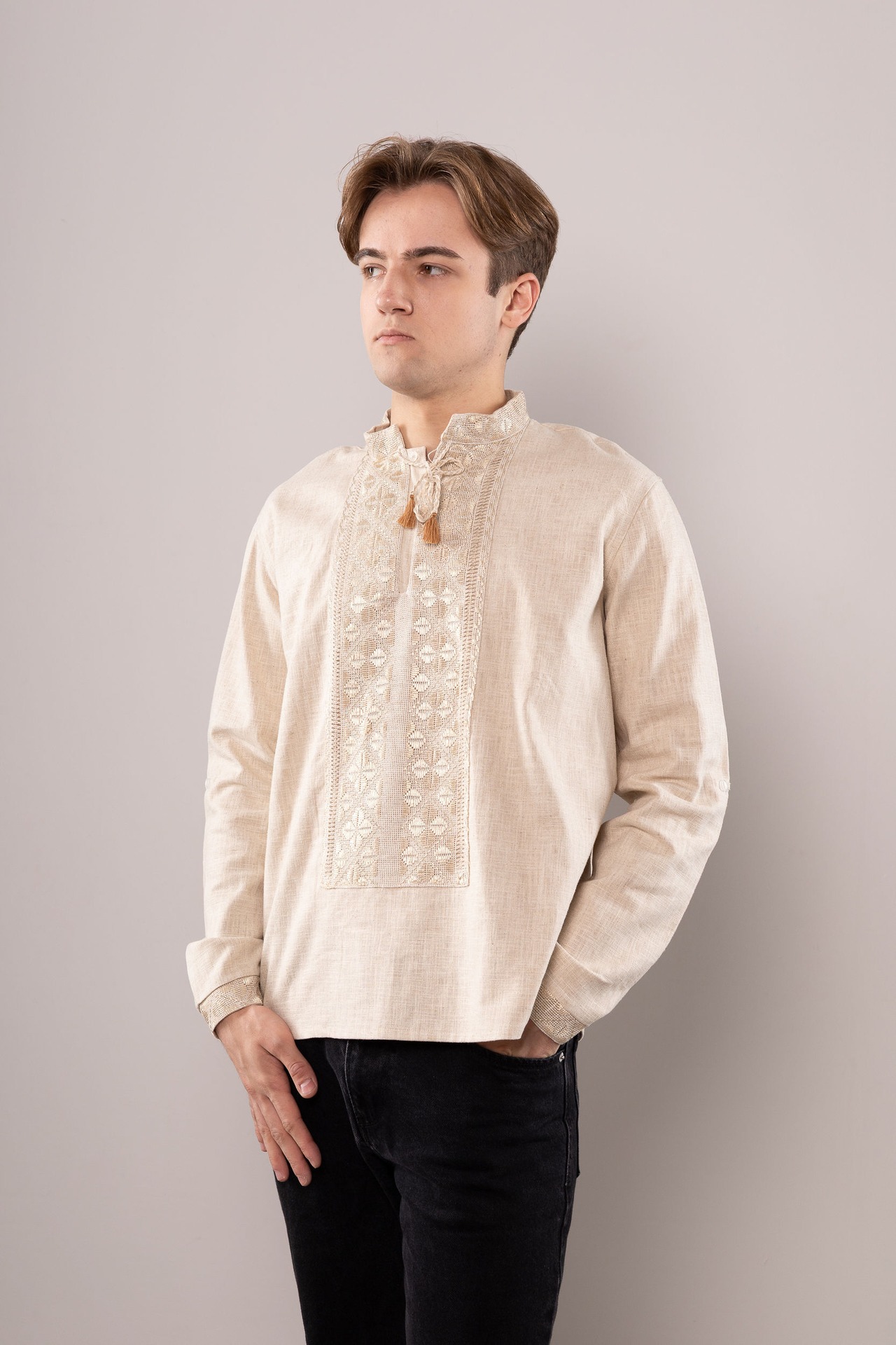 ウクライナ刺繍ヴィシヴァンカ　シルク糸　平行縫い　手刺繍　Lサイズ　メンズ - 11