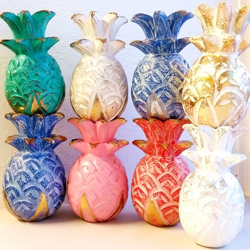 パイナップル オブジェ(6色~)ハンドメイドウッド 置物【バリ島直輸入】