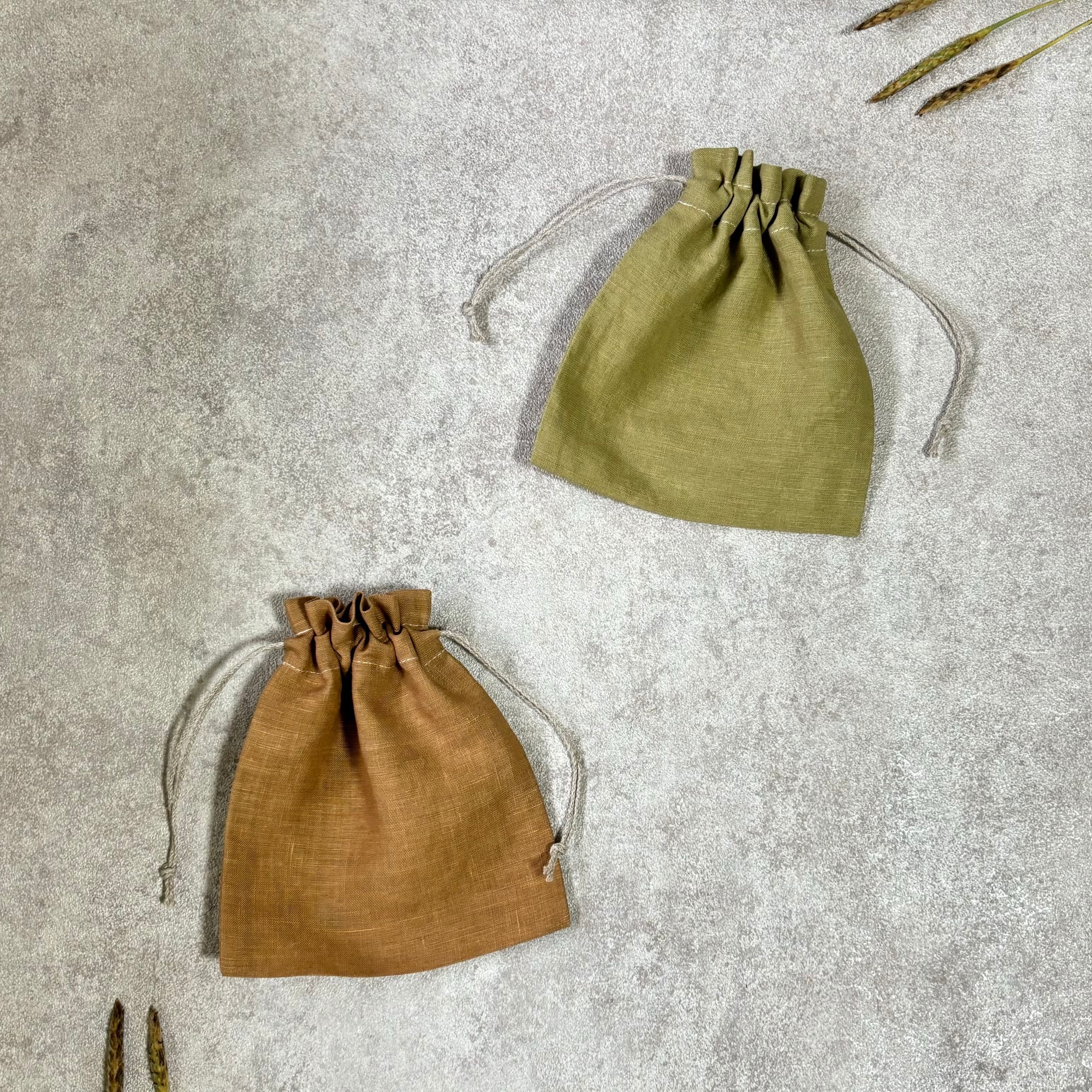 草木染め 巾着ポーチ mini size 麻 100% & リネン紐 4color | itoa.n