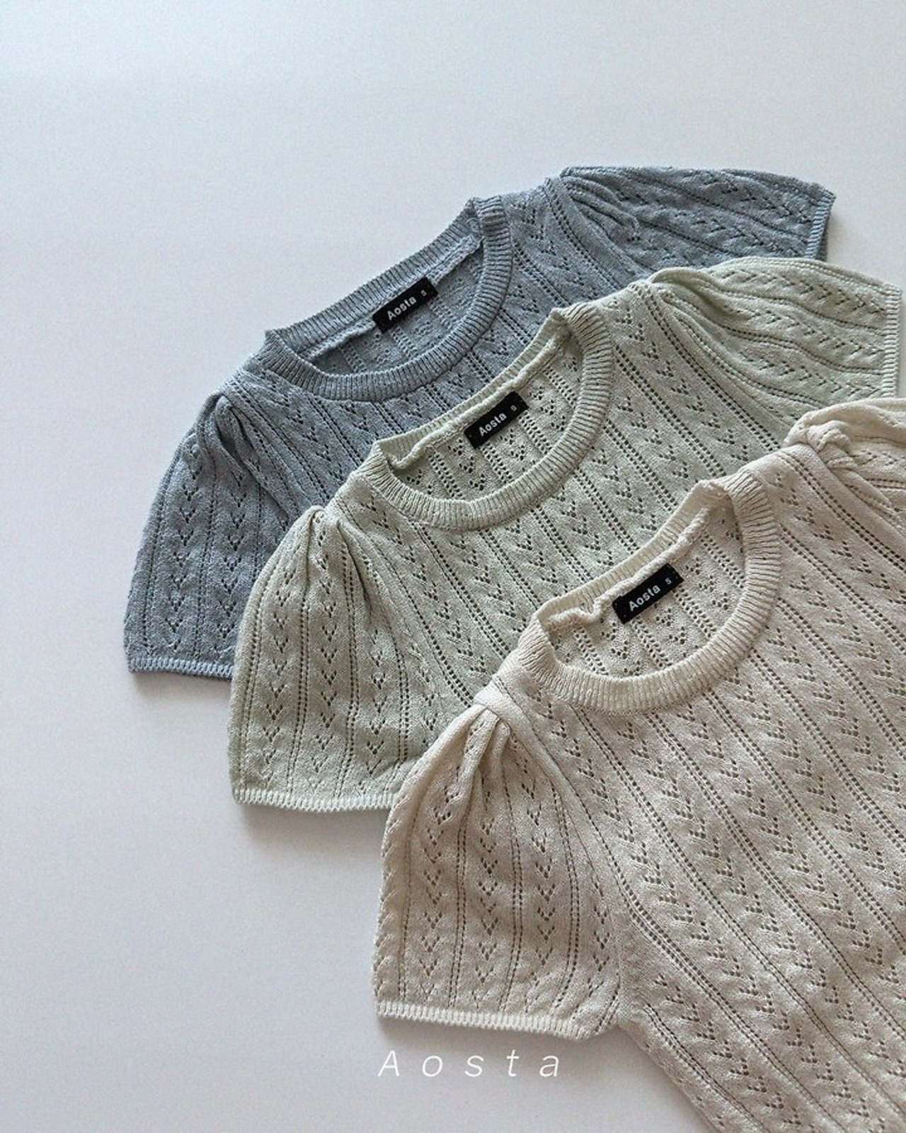 [Aosta] Eyelet Tee / [아오스타] 니트아일렛티