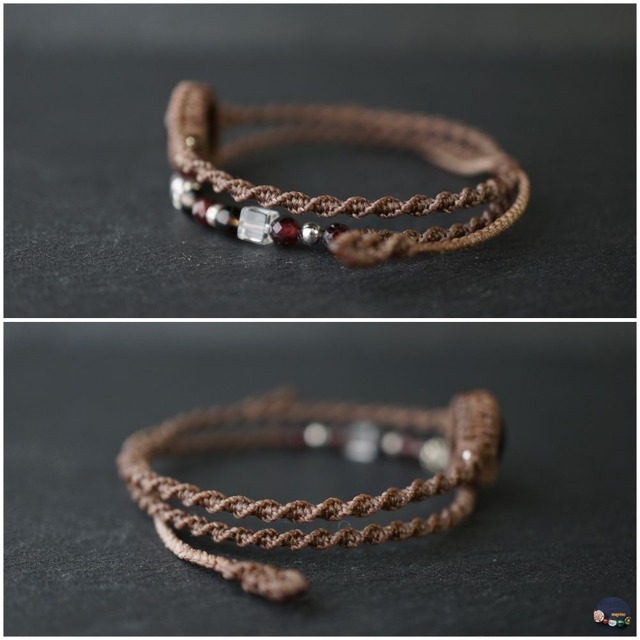 【15㎝サイズ固定1点物】ダブル4条スター入り☆スターガーネットの二重マクラメブレスレット