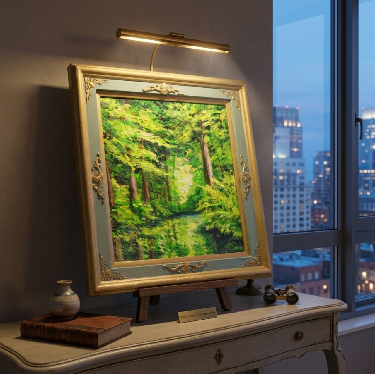 油絵【光織りなす翡翠の森】 新緑 初夏 森 風景画 絵画 額縁付き