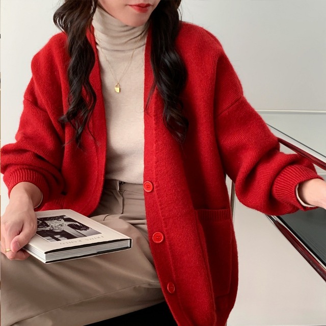 【outer】Vネックニットカーディガン Q6398