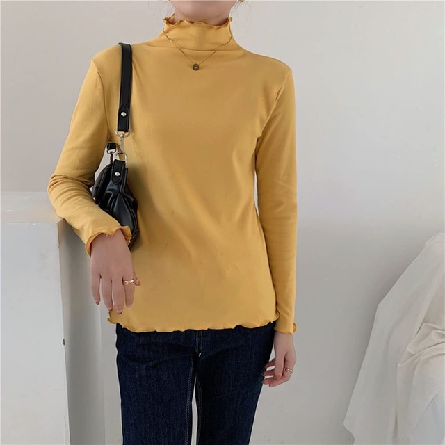 [拼衣坊] カットソー 秋冬 微起毛 プチハイネック レディース 長袖 インナー コーデ レイヤード カラバリー 秋冬 重ね着