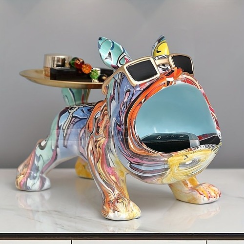 小物入れ 口デカ ブルドッグ 2カラー 青 緑 置物 尻尾お皿 犬 ミニテーブル 卓上 おしゃれ インテリア 小物置き 収納 シンプル リビング 一人暮らし