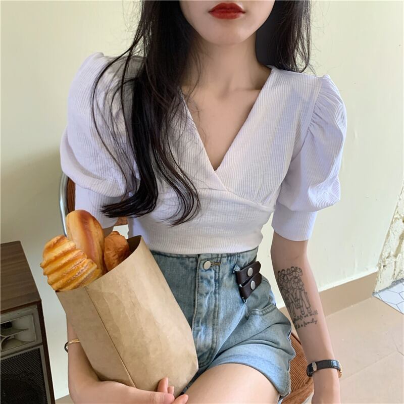 トップス サマーTシャツ 薄手スタンダードVネックスリーブ レトロ 夏物 1号婦人57358212008