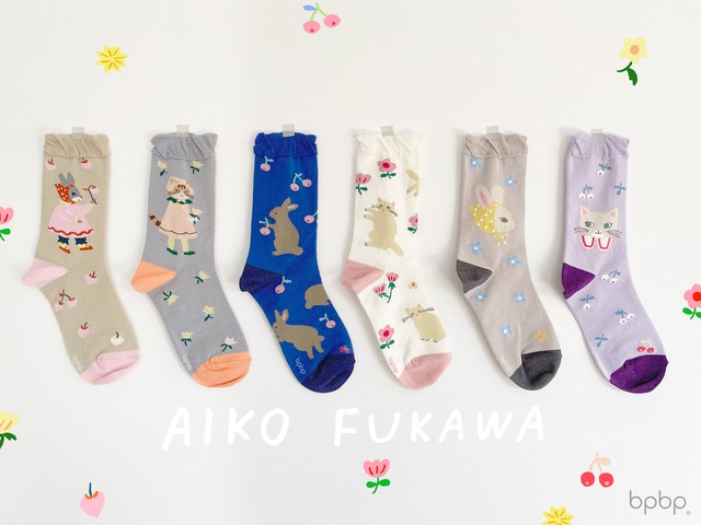 【Aiko Fukawa】布川愛子 SOCKS  お花を運ぶうさぎ ソックス