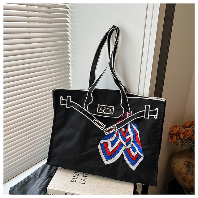 スカーフステッチ トートバッグ・ショルダーバッグ ブラック BA00825 スカーフステッチ トートバッグ・ショルダーバッグ ブラック BA00825