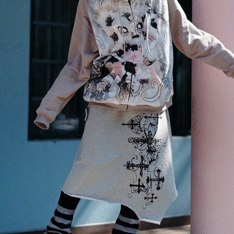 CFIERCE] Cross Printed Half Skirt | BYORI