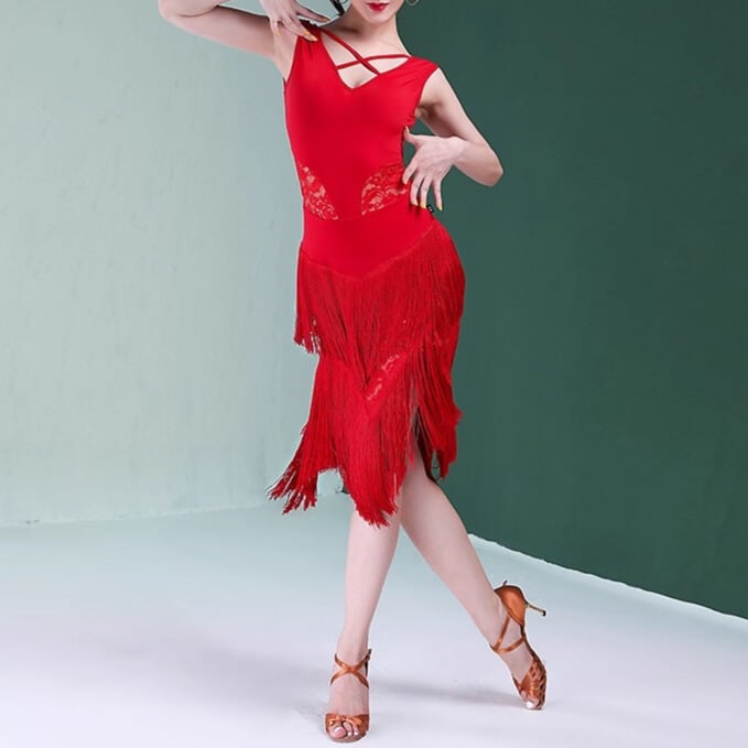 フリンジ ミモレ ノースリーブ ダンスドレス ds1403