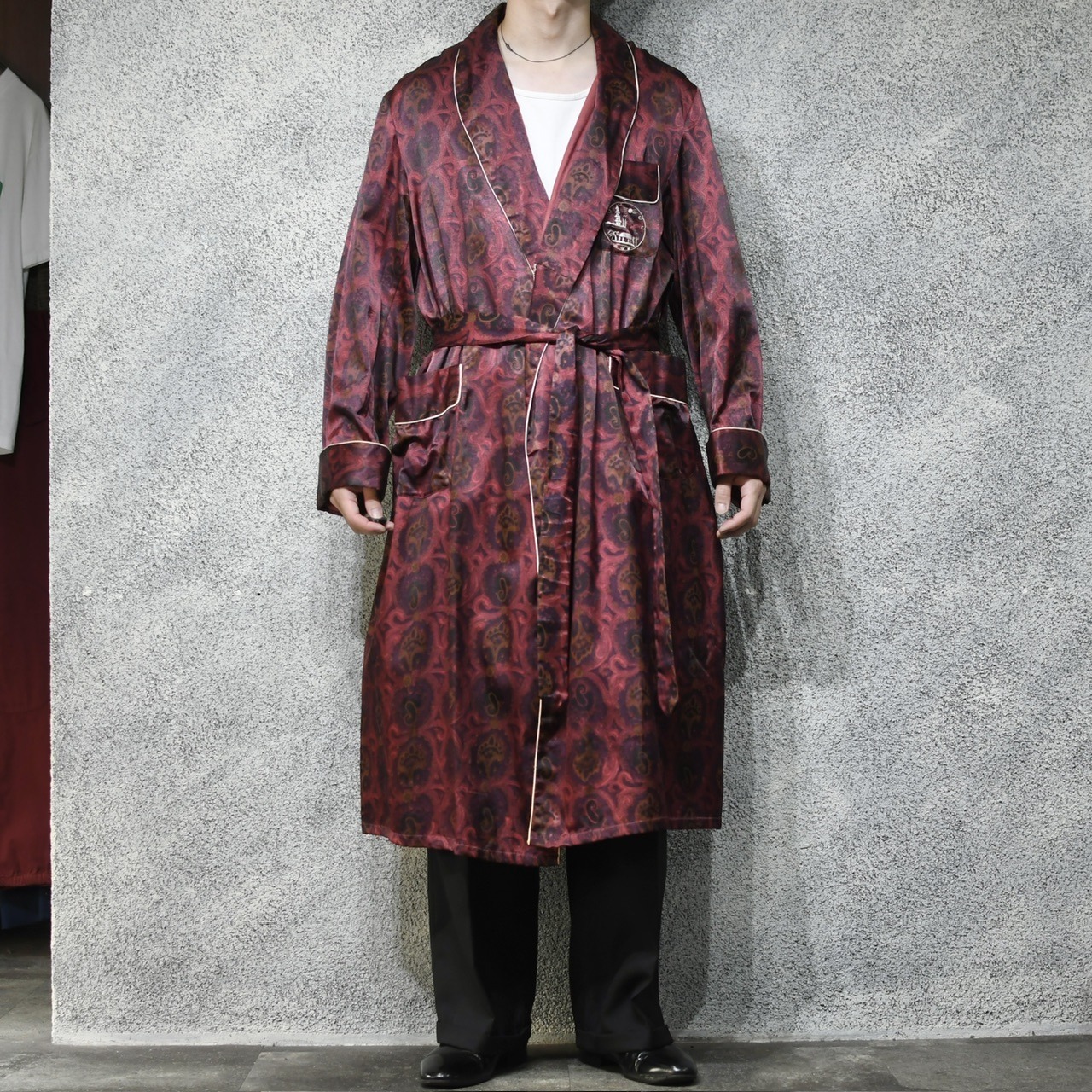 ~70's paisley pattern satin gown