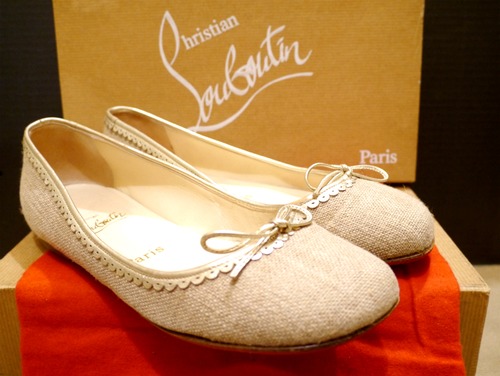 レアモデル◆ChristianLouboutin クリスチャンルブタン リネンモデル フラット パンプス バレエシューズ BG 37◆