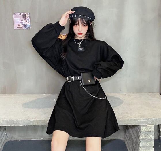 ワンピース ロングシャツ レディース ベルト付き 長袖 韓国 原宿【tb 