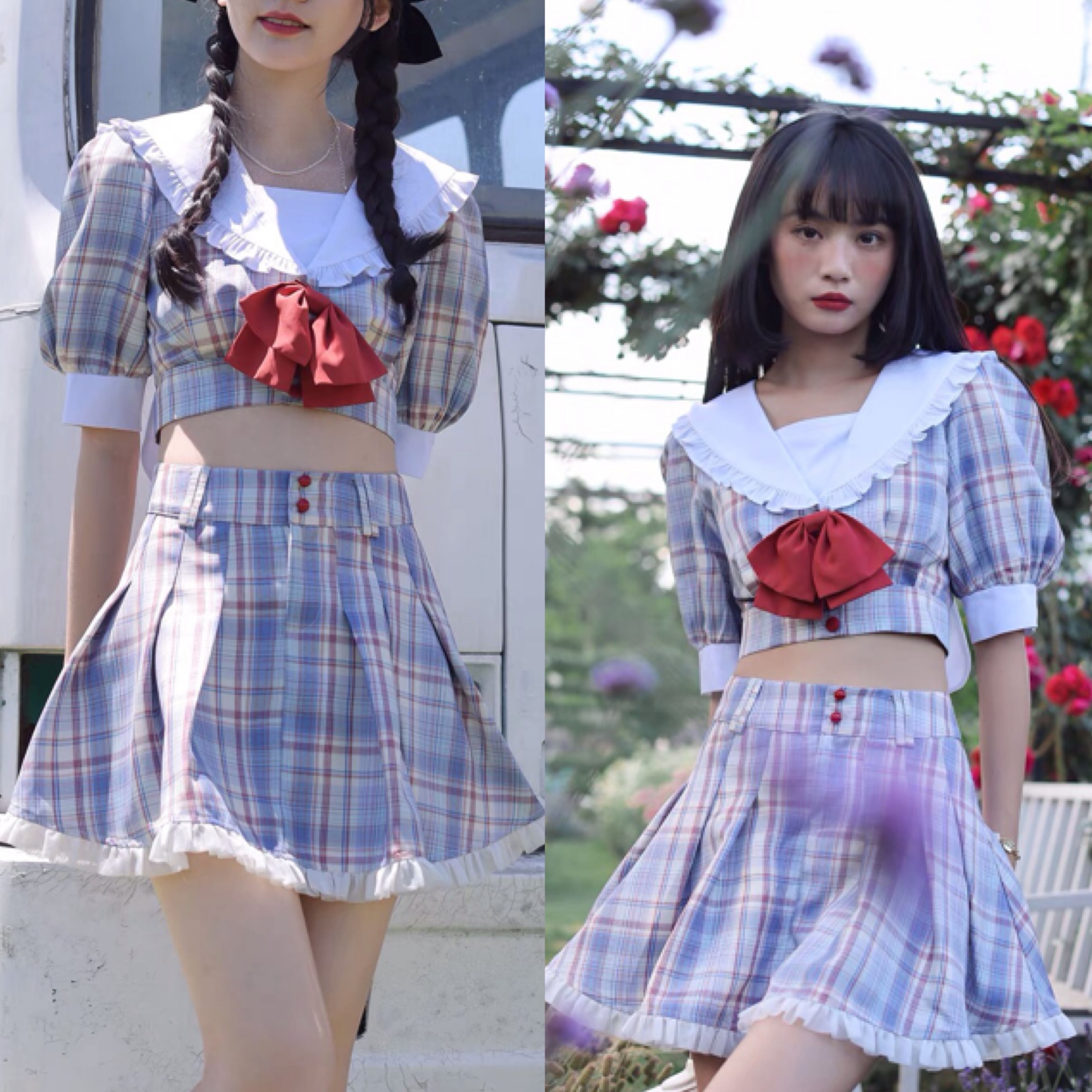 BUBBLES スクールガーリーリボントップス ブルー BUBBLES】スクール