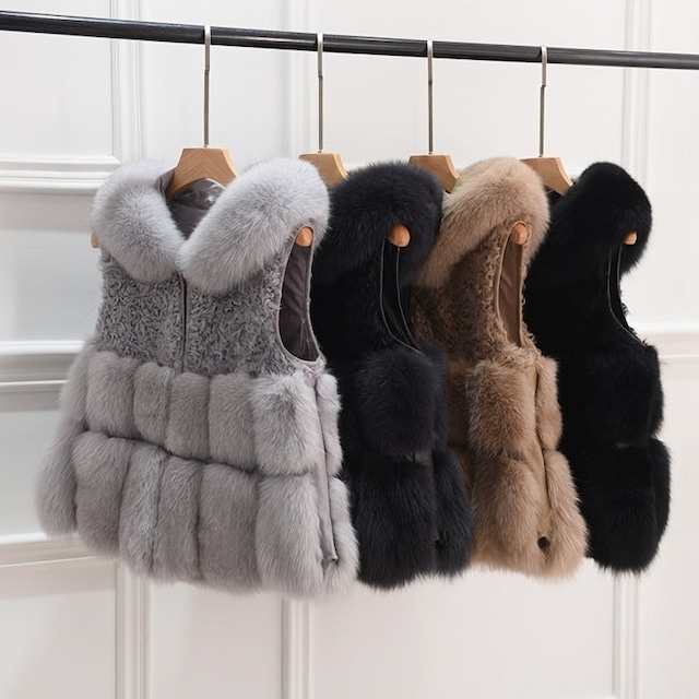 【ロングセラー】全4色/Eco fur hooded vest　M1079
