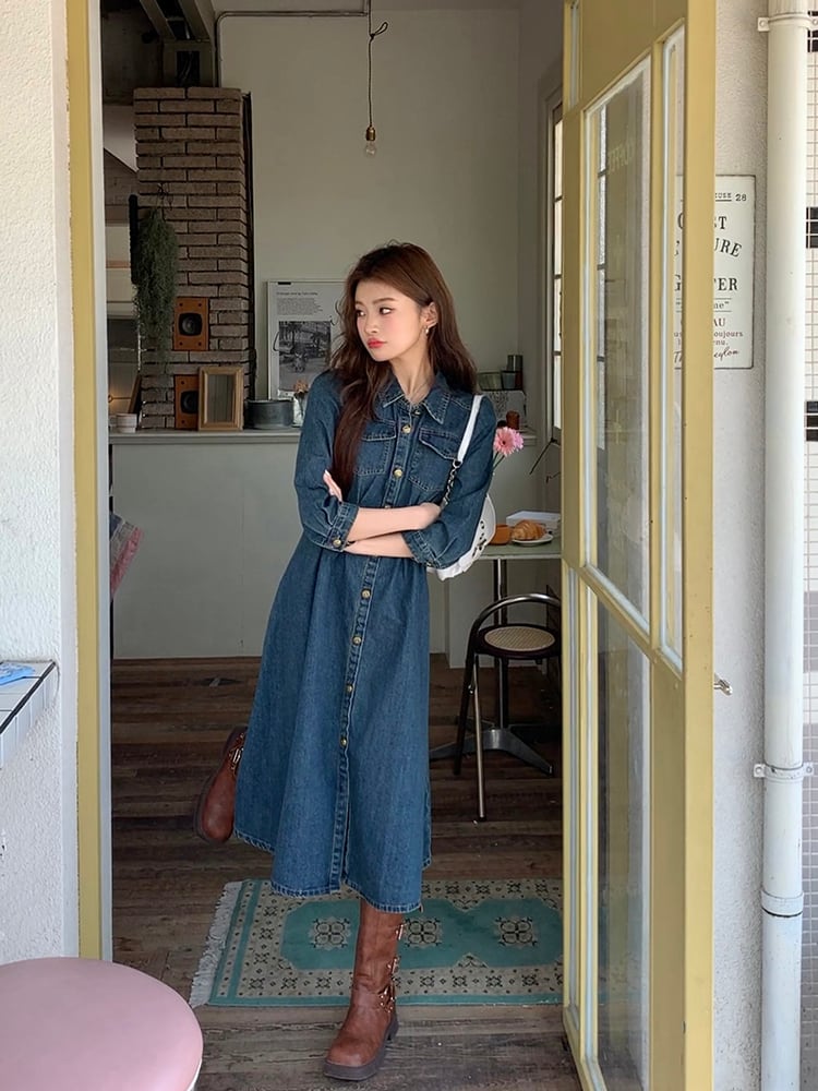 デニムワンピース カジュアル ロング マキシ丈ワンピ レディース デニムワンピース カジュアル ロング マキシ丈ワンピ レディース