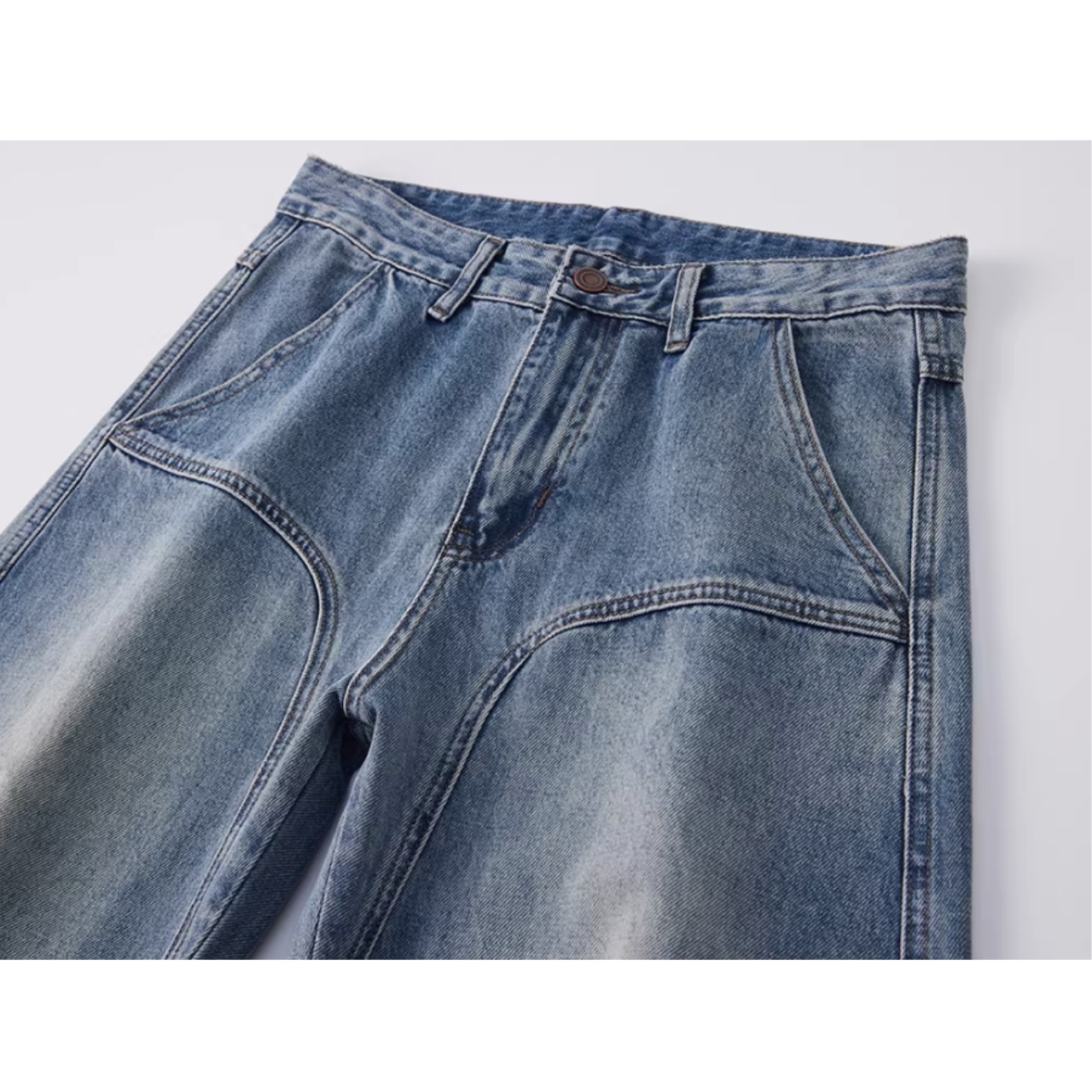 パッチワーク ストレートデニムパンツ af0492