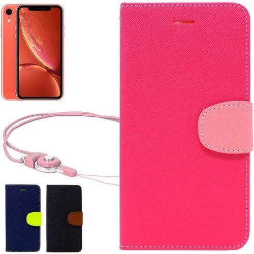 シズカウィル iPhoneXR 専用 手帳型 ケース カバー 2WAYワンタッチ着脱ストラップ付 カード収納あり 手帳ケース ピンク×ストロベリー 1個入り 134