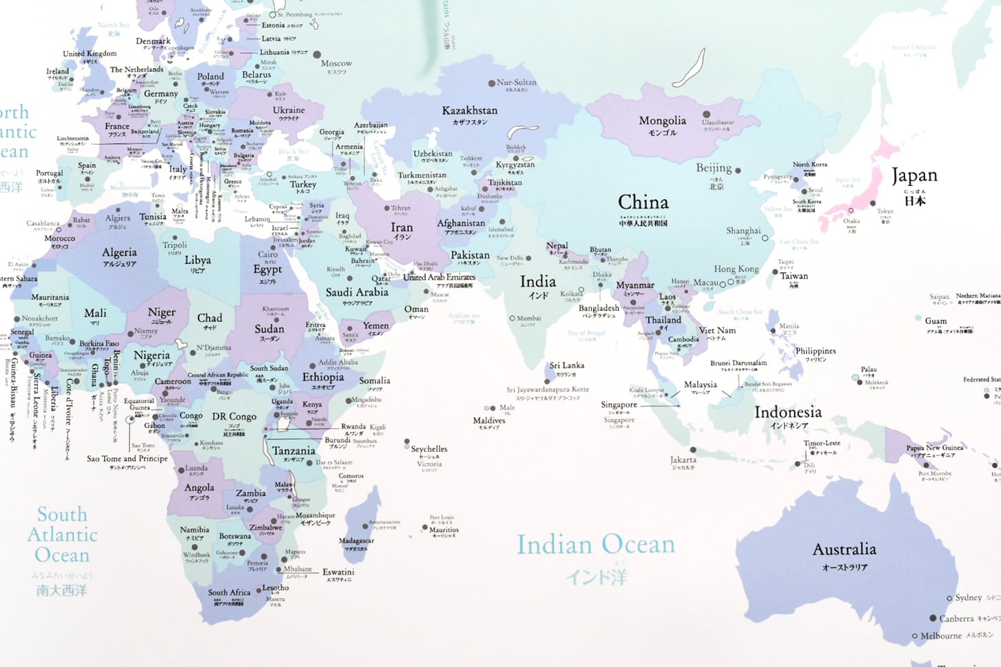 英語 日本語表記 パステル調 世界地図 A1サイズ ポスター Sonorite