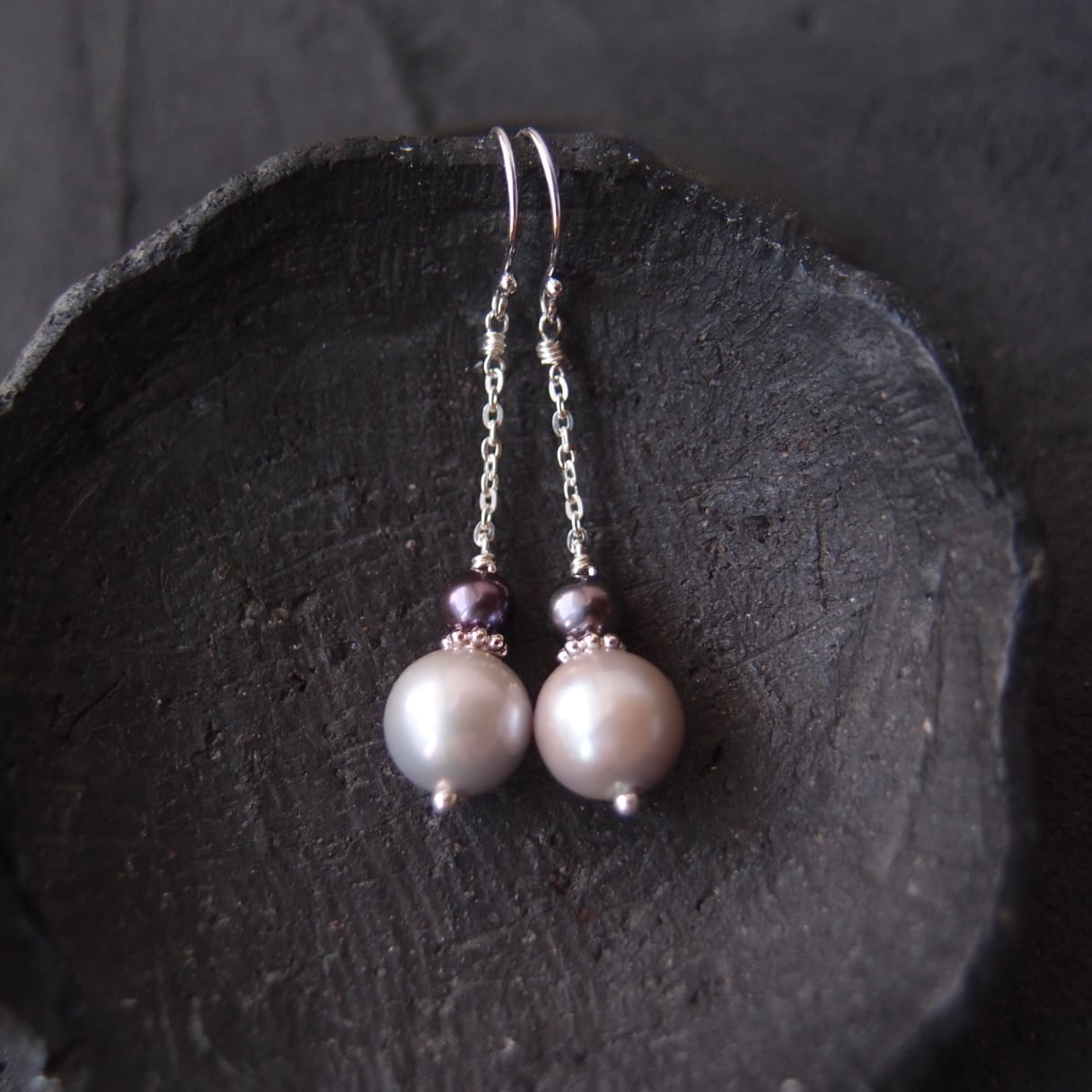 【SV】Gray × Navy Pearl Earrings/バイカラー パールピアス(ライトグレー×ネイビー)