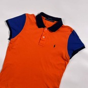 90s RALPH LAUREN ラルフローレン THE SKINNY POLO 鹿の子 半袖 ポロシャツ L /オレンジ系 レディース ビンテージ