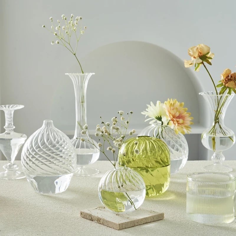 Flower vase 8種 クリアフラワーベース 黄・透明・青・緑 花瓶 ガラス インテリア 小物 北欧デザイン ドライ フラワーアレンジメント  輸入雑貨販売