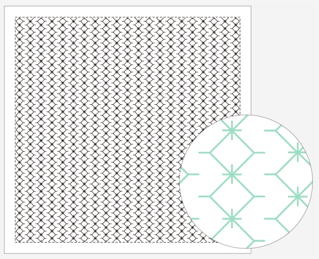 ダルマ刺し子ふきん一目刺し（白）「ひし形つづり (1151)」：DARUMA Sashiko Fukin White "Hishigata-tsuzuri" - 1151