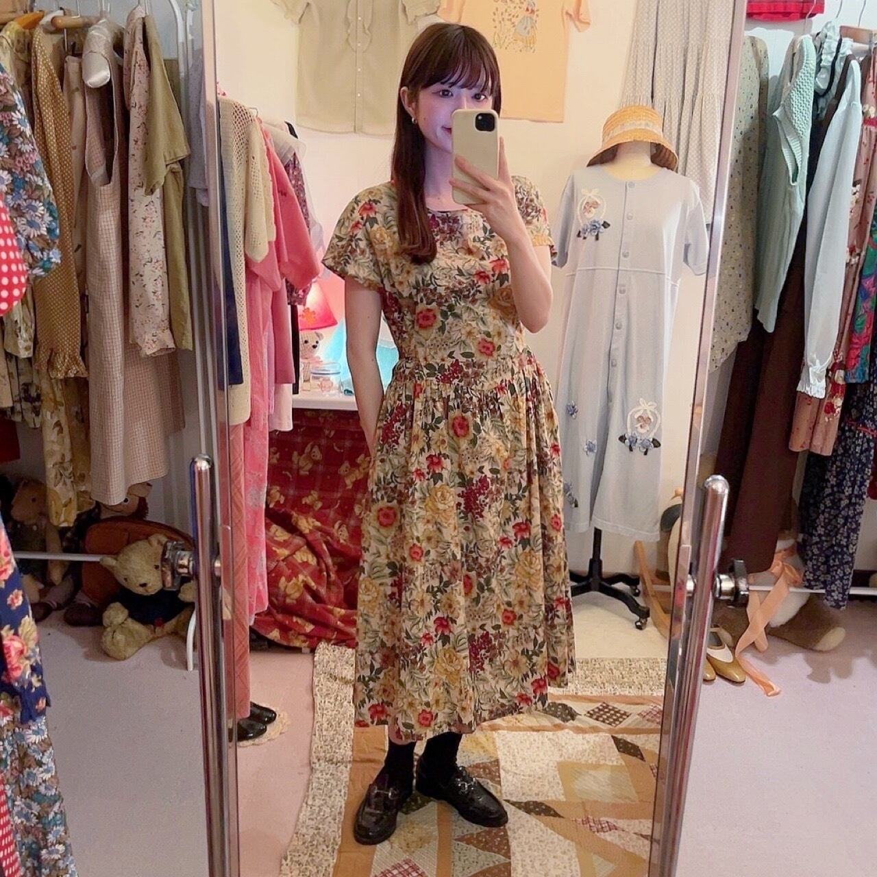 botanical flower waist ribbon one-piece