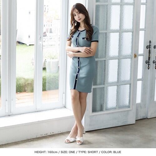 SALE】【即納】【ワンピース】ラインニットワンピース タイト 22095